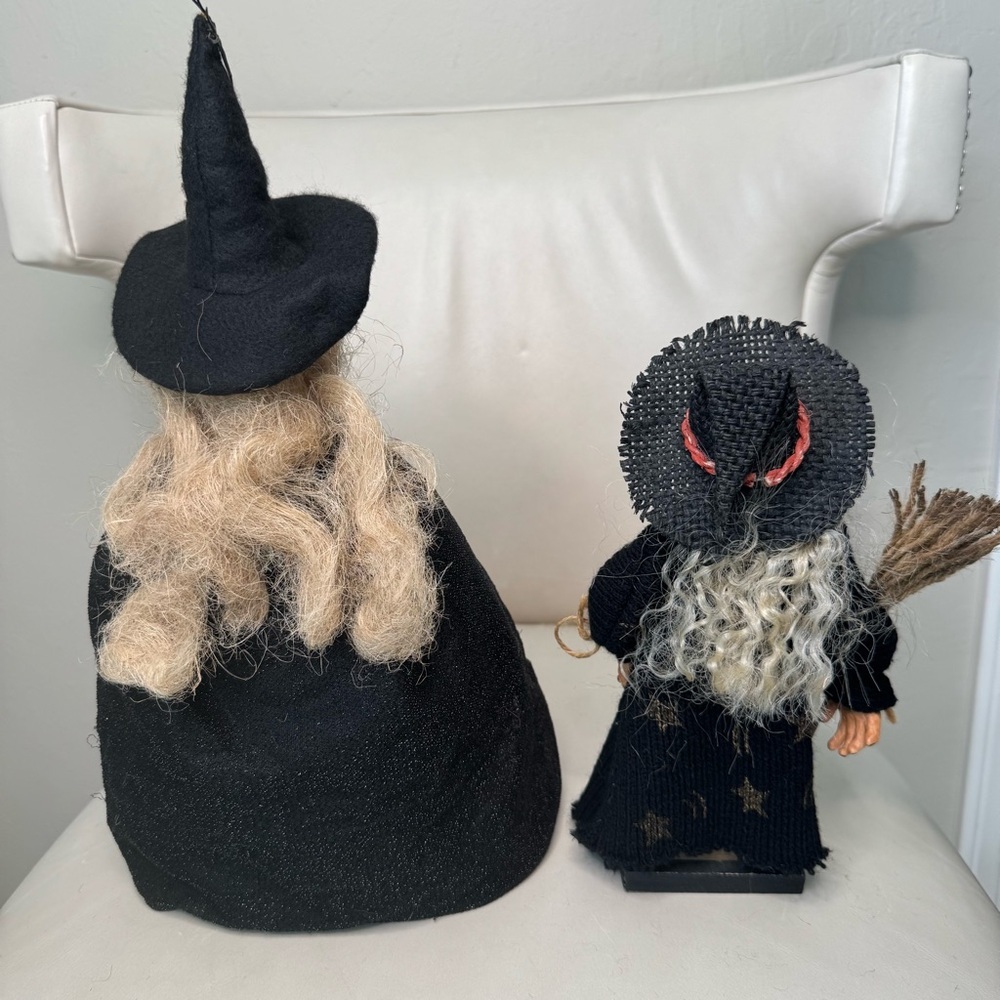Set of 2 Vintage Halloween Witches Hand Painted Decorative Folk Art Black Orange - Picture 2 of 16